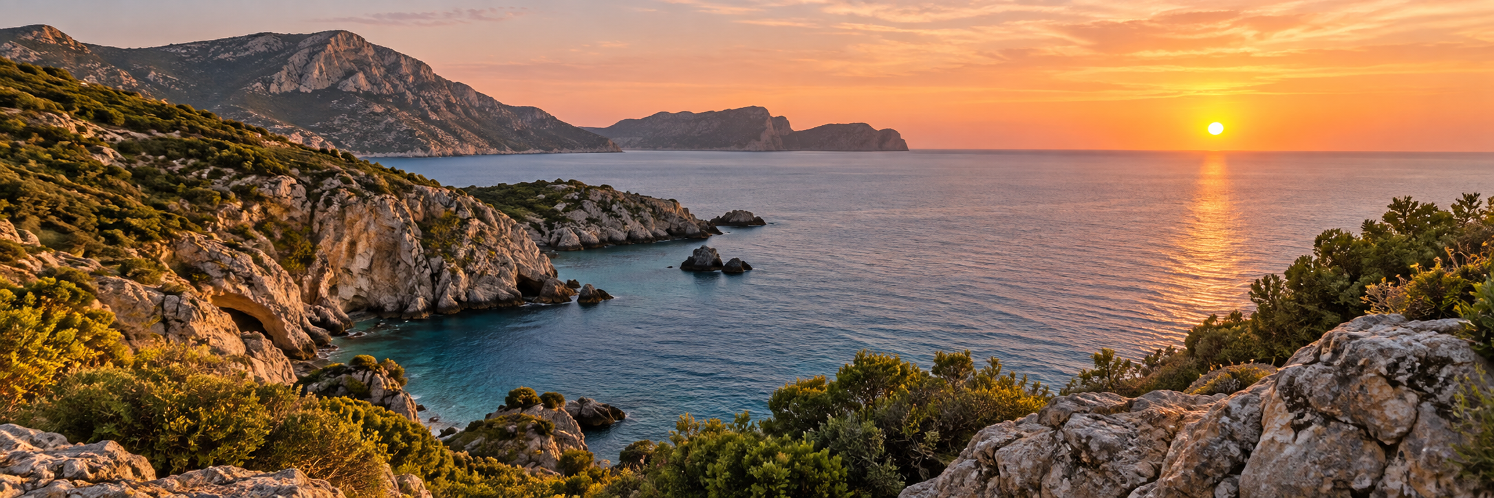 Rocky coastline at sunset