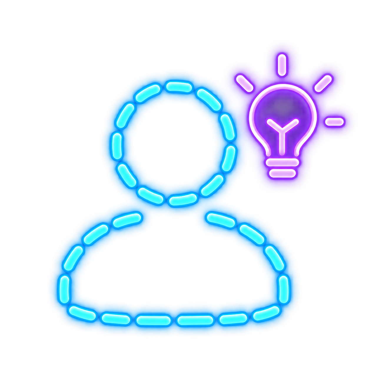 Dashed person outline with a light bulb